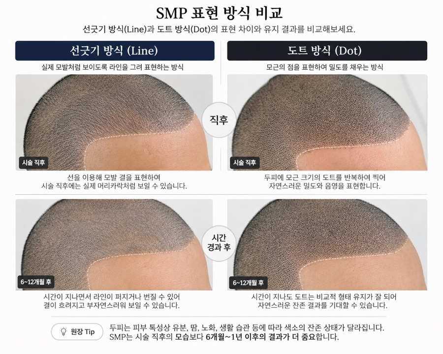 시간이 지난 뒤 자연스러운 결과를 고려한 SMP 두피문신