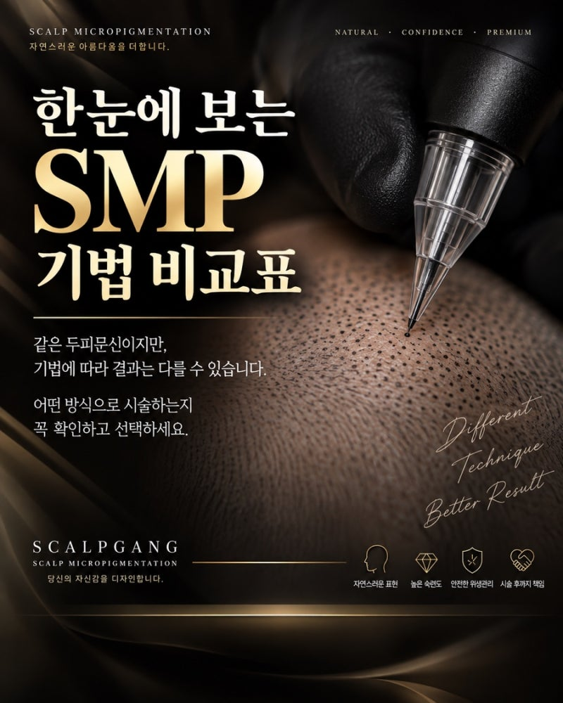 두피문신 종류 정통 SMP 오토머신 두피 페인팅 기법 비교