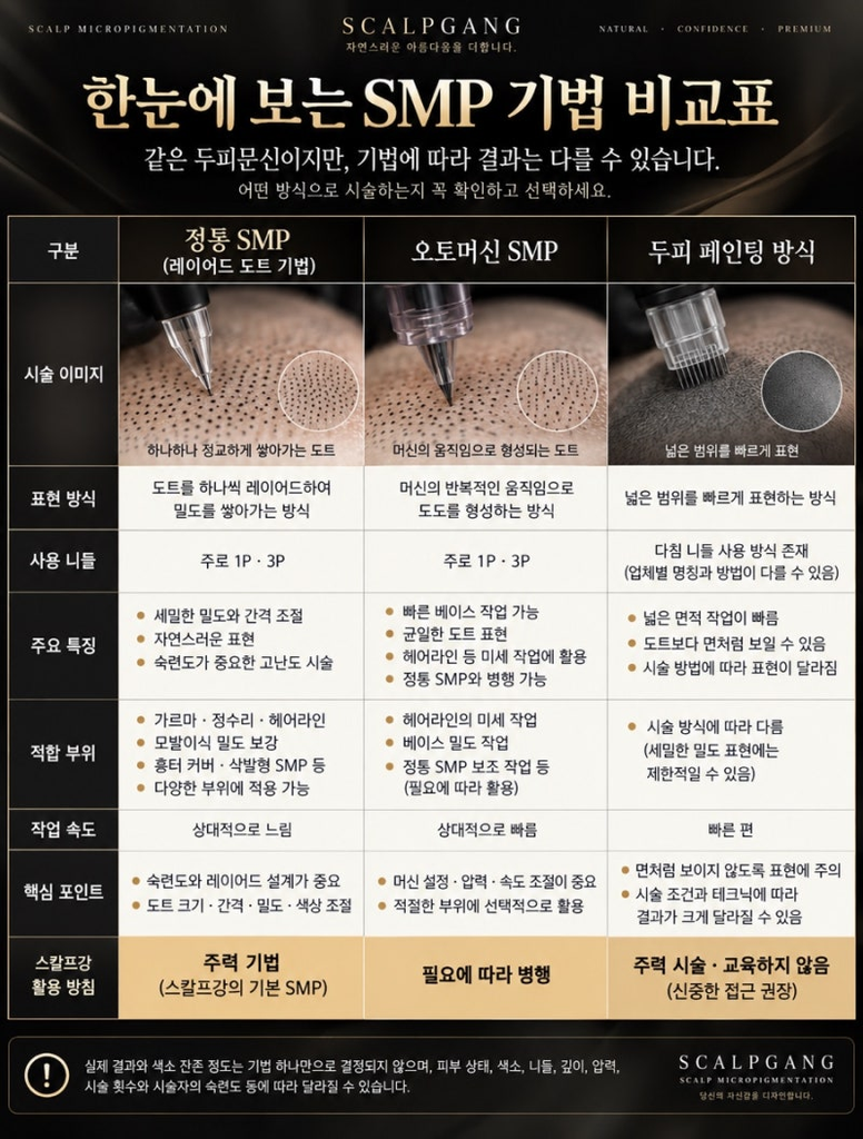 두피문신 종류에 따른 SMP 도트 표현과 시술 방식 차이
