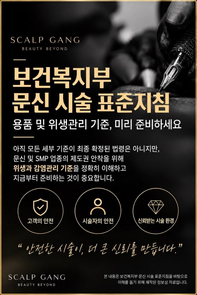 보건복지부 문신 시술 표준지침에 따라 용품 및 위생관리 기준을 미리 준비하세요. 스칼프강이 알려드립니다. 