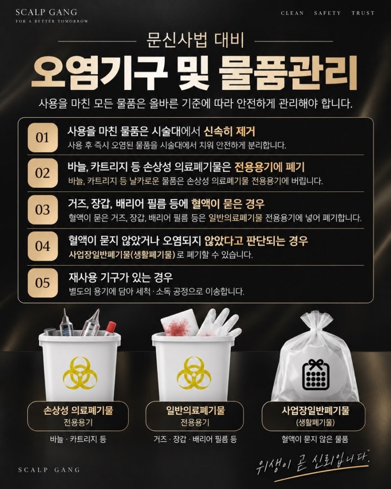 법 대비 오염기구 및 물품관리는 안전하게 관리해야 합니다. 스칼프강이 함께 합니다. 